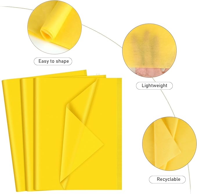 NEBURORA 120 Sheets Yellow Tissue Paper - 14 x 20 Inches Wrapping Tissue Paper Bulk - Yellow Wrap Paper Sheets for Gift Bags, Packaging, Floral Filler, Birthday, Baby Shower, Sunflower Decor
