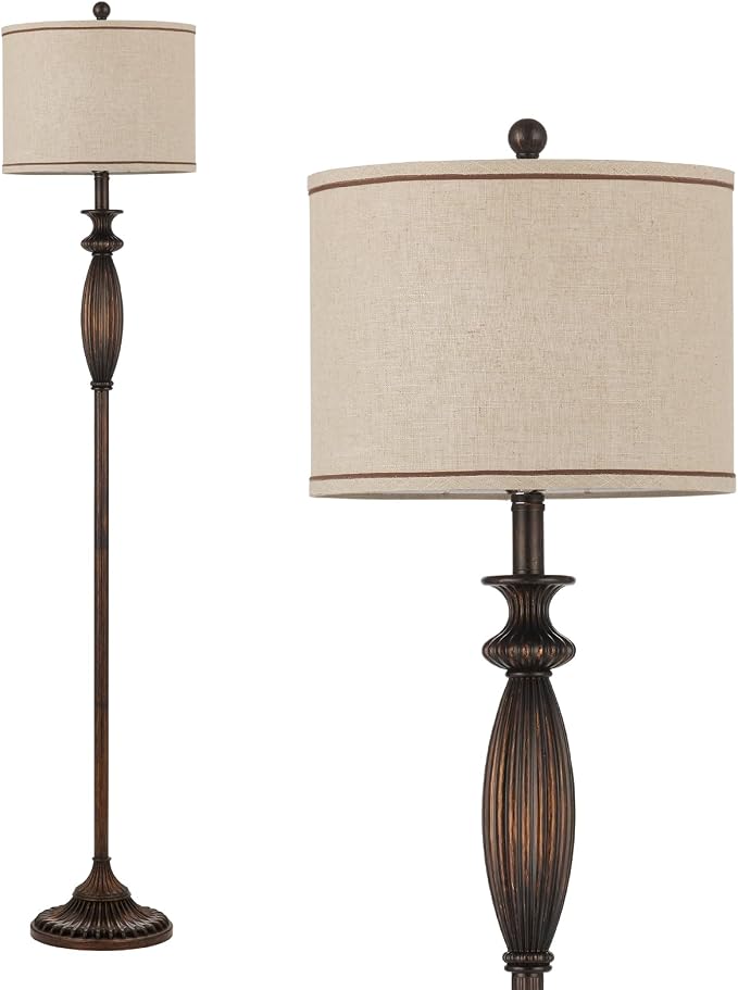 63.8" Vintage Floor Lamp with Rotary Switch, Dimmable Color Temperature Standing Lamp, Retro Farmhouse Floor Lamps for Living Room, Bedroom, Hallway, Office, Room Decor, Antique Black (Bulb Included)