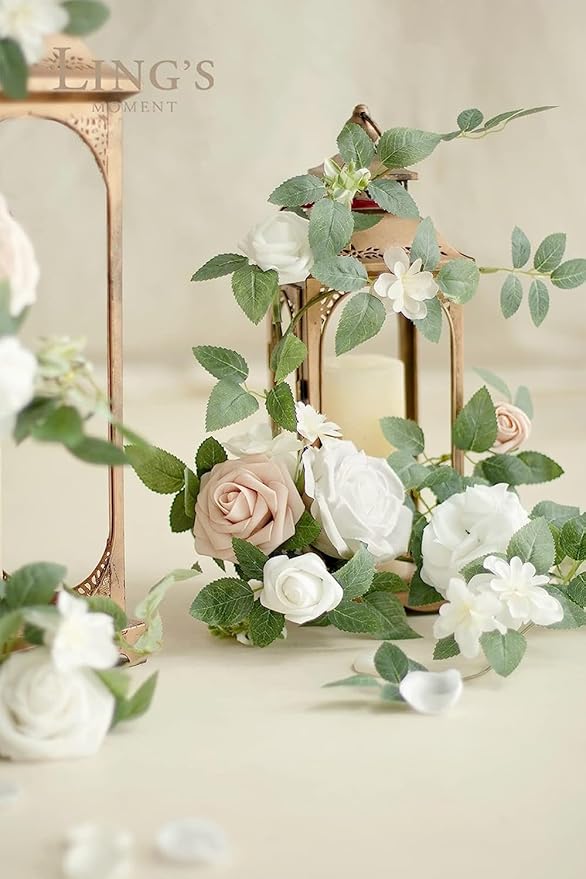Ling's moment 1.5/2 inch Artificial Rose White Buds and Petite Roses w/Stem Pack of 25 for DIY Wedding Boutonniere Corsages Bouquets Centerpieces Decorations