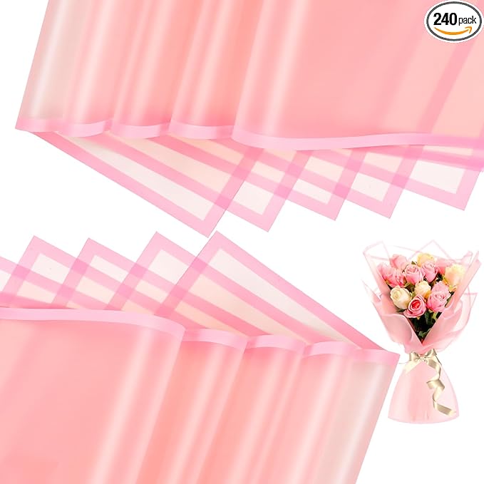Ctosree 240 Sheets Flower Wrapping Paper, 22.8 x 22.8 Inch Waterproof Florist Floral Korean Flower Bouquet Wrapping Paper for Wedding Birthday DIY Gift Packaging Bouquet(Pastel Pink)