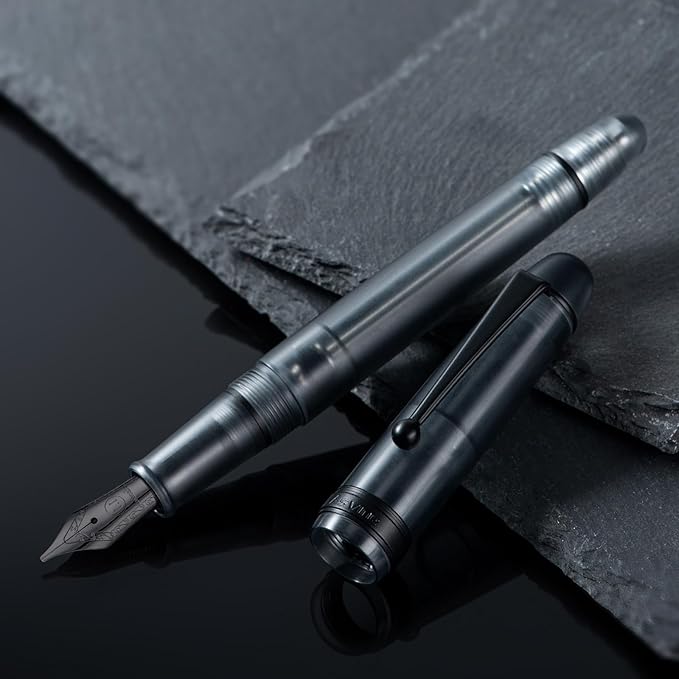 Asvine V126 Vacuum Filling Fountain Pen, Matte Black Acrylic Stub Nib 1.1mm Calligraphy Art Drawing with Case Set