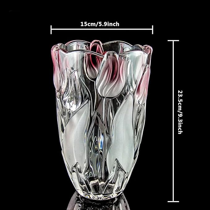 Glass Flowers Vase 9.3 inch Tall, Unique Crystal Vases for Tables Centerpieces, Vintage and Tulip Shape Large Vases Christmas Thanksgiving Gifts.