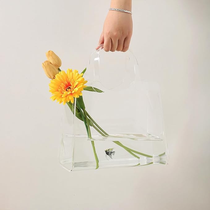Purse Vase, Bag Vase for Flowers, Clear Acrylic Vase, Purse Vase for Flowers, Aesthetic Vases for Flowers, Decorative Tote Bag Vases for Wedding, Living Room, Bedroom, Table, Office(Tote Bag)
