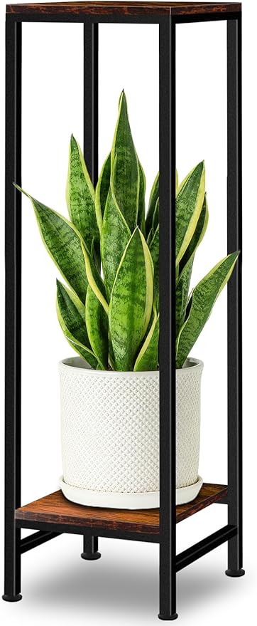 LUBORN 41" Tall Plant Stand Indoor, 2 Tier Plant stands for Indoor Outdoor Plants, Heavy Duty Flower Stand Metal Pedestal Stand Modern Display Rack for Living Room, Brown