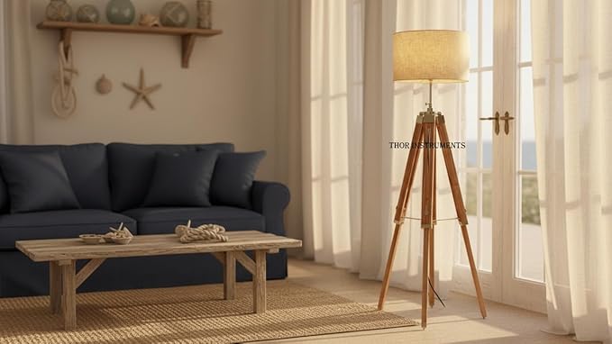 THOR INSTRUMENTS Vintage Classic Teak Wood Tripod Floor Lamp Nautical Floor Home Decor lamp (Lamp Shade is not Included) Rustic Vintage Home Decor Gifts