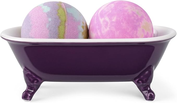 6.5" Ceramic Mini Decorative Clawfoot Bathtub Bar Soap Dish, Kitchen Sponge Holder and Shower Tray for Bathroom, 1 Pack(Plum)