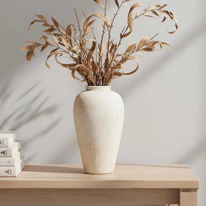 Ceramic Flower Vase Home Decor - 9.2 inch Large Farmhouse Table Vases, Rustic Decorative Vases for Kitchen Living Room Coffee Dining ShelfMantel Decoration