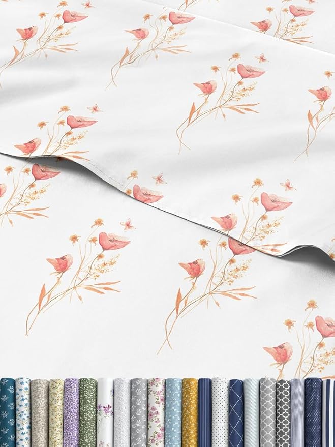 Floral Sheets - Pink Floral Butterfly Bed Sheet Set - 1 Flat & 1 Fitted & 2 Pillowcases w/ Deep Pockets - Wrinkle & Fade Free - Boho Botanical Bedding - Soft, Breathable and Cooling - King Size New