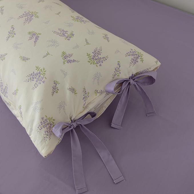 Purple Flower Duvet Cover Set Full 3 Pieces Lavender Floral Duvet Cover with Bow Ties,Cottagecore Bedding Set 100% Cotton Vintage Country Comforter Cover for Teens Girls without Filling-80"x90"