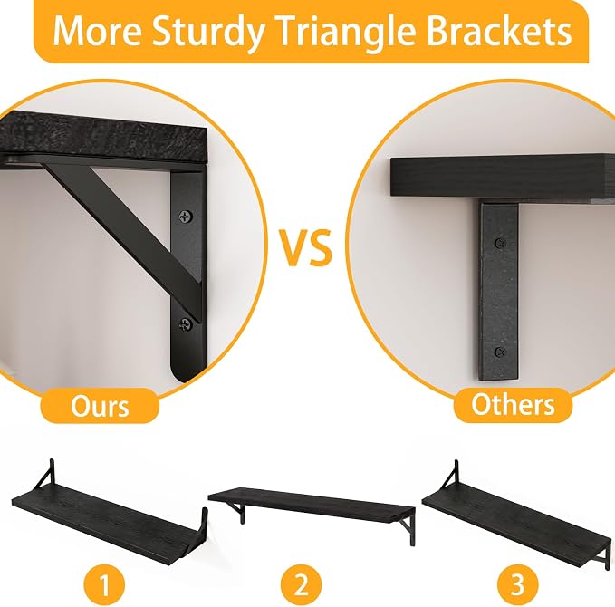 YGEOMER Floating Shelves for Wall, 23in Black Wall Shelves for Living Room, Bathroom, Bedroom, Kitchen, Home Decor (Set of 4)