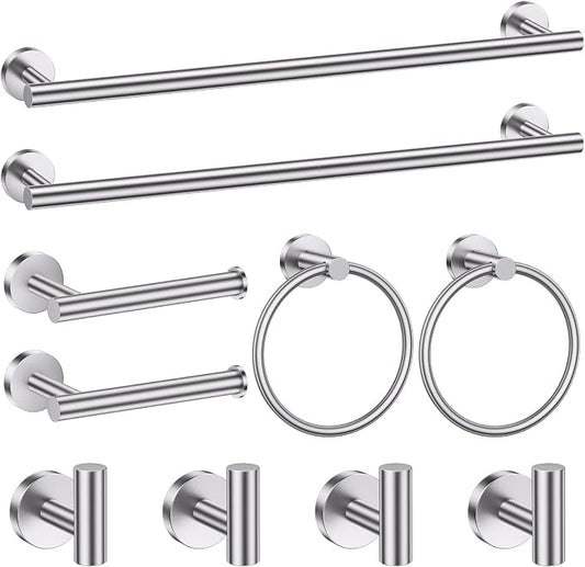 10 Pieces Brushed Nickel Bathroom Hardware Accessories Set SUS304 Stainless Steel Towel Bar Holder Set, 23.6Inch Towel Racks for Bathroom, Robe Towel Hooks, Toilet Paper Holder Wall Mounted