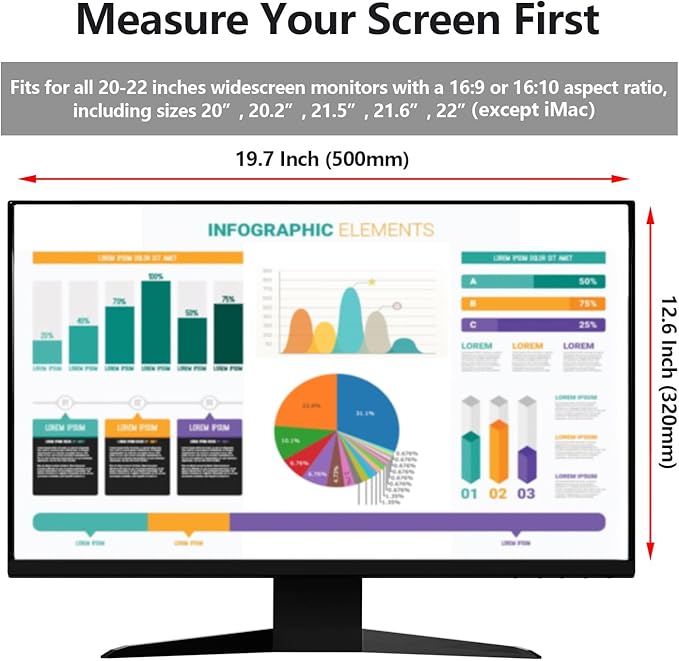 【2 Pack】 Computer Privacy Screen Protector for 20-22 Inches - 16:9/16:10 Aspect Ratio Monitor Anti Blue Light Widescreen Filter Hanging Type Easy Installation Shield for Desktop Computer