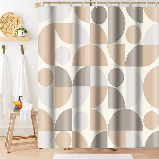 Vintage Beige and Grey Mid Century Modern Shower Curtain Boho Abstract Geometric Art Shower Curtains for Bathroom Decor 72x72 Inch Colorful Unique Pattern Washable Fabric Bathroom Set with 12 Hooks