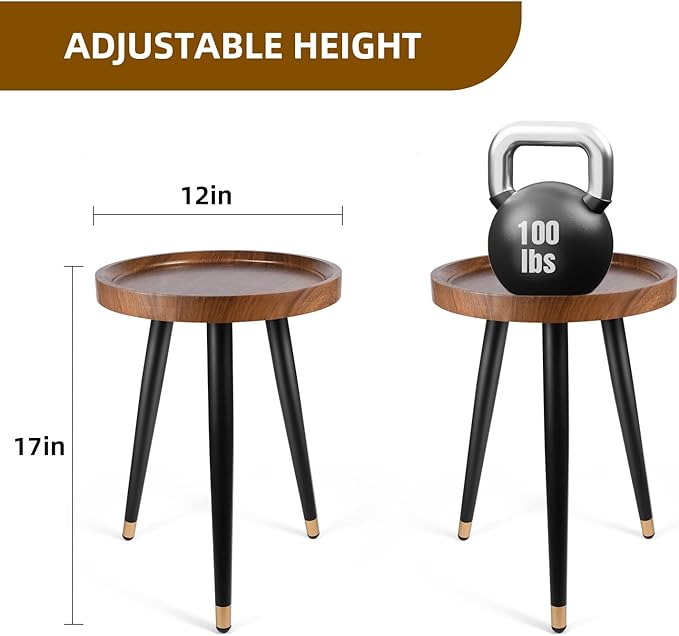 KGPLOME Plant Stand Indoor,Mid Century Walnut Wood Plant Table, Heavy Duty Metal Tall Flower Pot Stand,Modern Round Small Side End Table With Raised Design(12"x17")