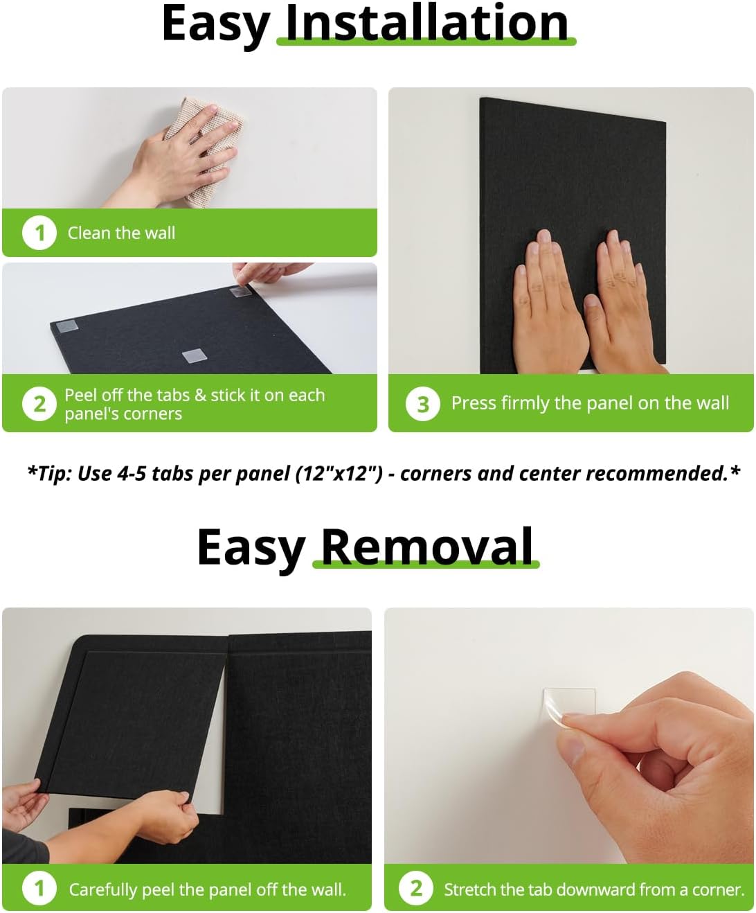 Skiennix Bulletin Board - 36x24 Inch Cork Board Alternative | 6 Pack Felt Pin Boards with 30 Adhesive Tabs - Black