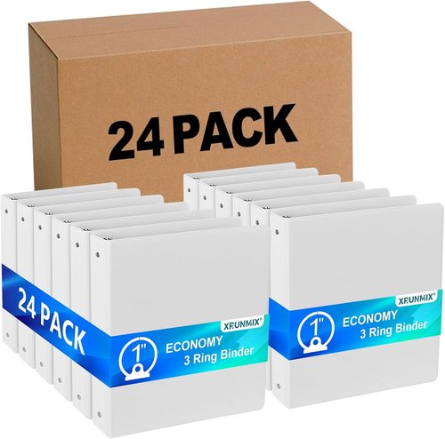 Economy 3-Ring Binders - 1 Inch Round Rings, 200 Sheet Capacity, ClearVue Presentation - White (24 Pack)