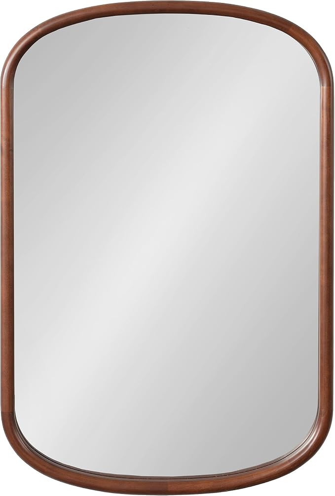 Kate and Laurel Talma Arched Oval Wall Mirror, 24 x 36, Dark Walnut, Transitional Capsule Mirror with Solid Poplar Wood Frame and Rounded Frame Profile