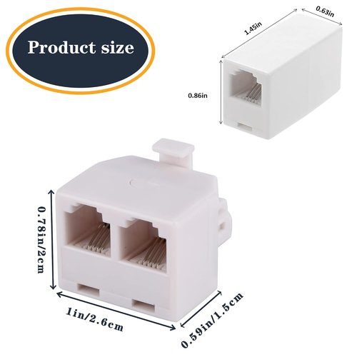 LanSenSu Phone Jack Splitter 2-Pack with Coupler - RJ11 6P4C Male to Female, Beige (2 Way)