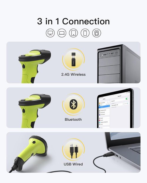 Inateck Wireless Bluetooth 2D Barcode Scanner - Fast & Accurate QR Code Scanning | 180-Day Battery Life, iOS/Android/Windows Compatible