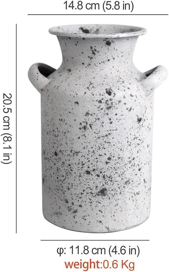 Rustic Vintage Metal Flower Vase for Decor Milk Jug Small Vases for Flowers Kitchen Decorations, Cylindrical,Perfect for Kitchen, Dining Room, Living Room,Housewarming Gift,White