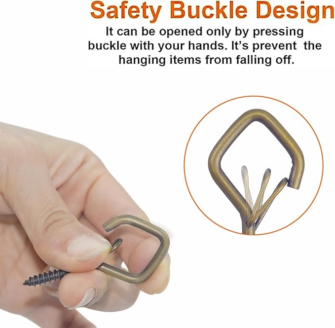 Sexoeie 20PCS Eye Screw Hooks for Hanging Heavy Duty with Safety Buckle.Metal Ceiling Hooks for Hanging Plants,Cup,Wind Chime,Bird Feeders,String Lights at Indoor&Outdoor,2.36 Inch(No Drill Bit)