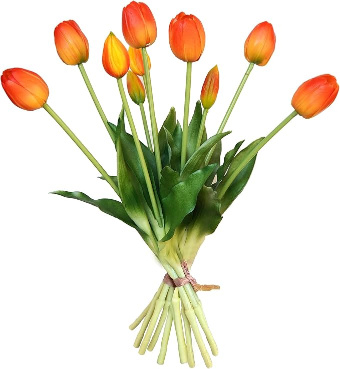 10 Pcs Fake Tulips Tulips Artificial Flowers Real Touch Fake Flowers Artificial Flower Bouquet for Home Table Party Wedding Decoration(Orange)