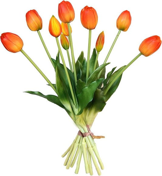 10 Pcs Fake Tulips Tulips Artificial Flowers Real Touch Fake Flowers Artificial Flower Bouquet for Home Table Party Wedding Decoration(Orange)