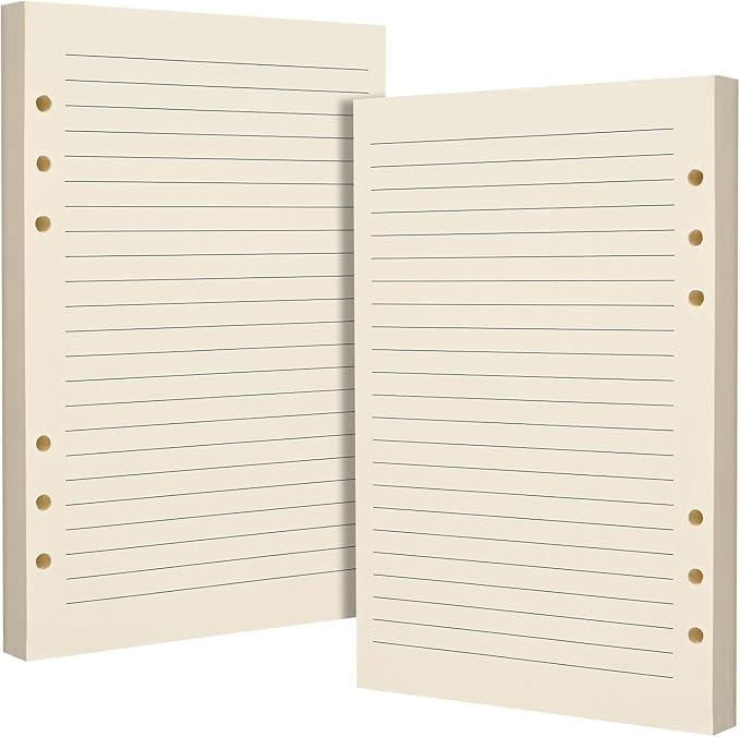 A5 6-Hole Lined Loose-Leaf Paper, Beige – Refill Pages for Standard A5 6-Ring Binder, Journals, Planners – Writes both sides–No bleed-through– Pack of 2 (80 Sheets per Pack)