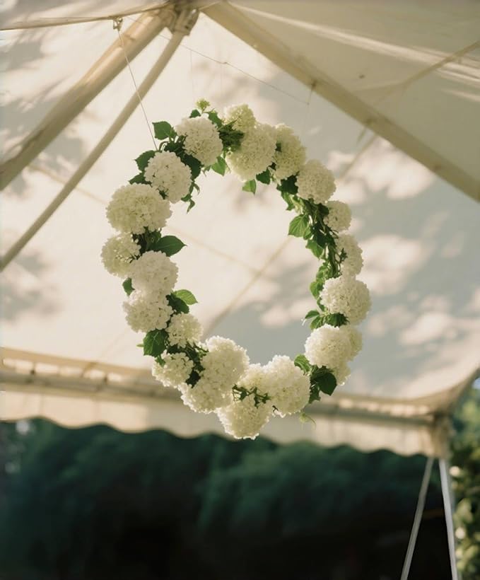 Artificial White Hydrangea Flowers with Leaves, 50 Pack, 6 Inch Silk Flower Heads, DIY Mother's Day Wedding Decor Set with 100 Leaves, 50 Stems