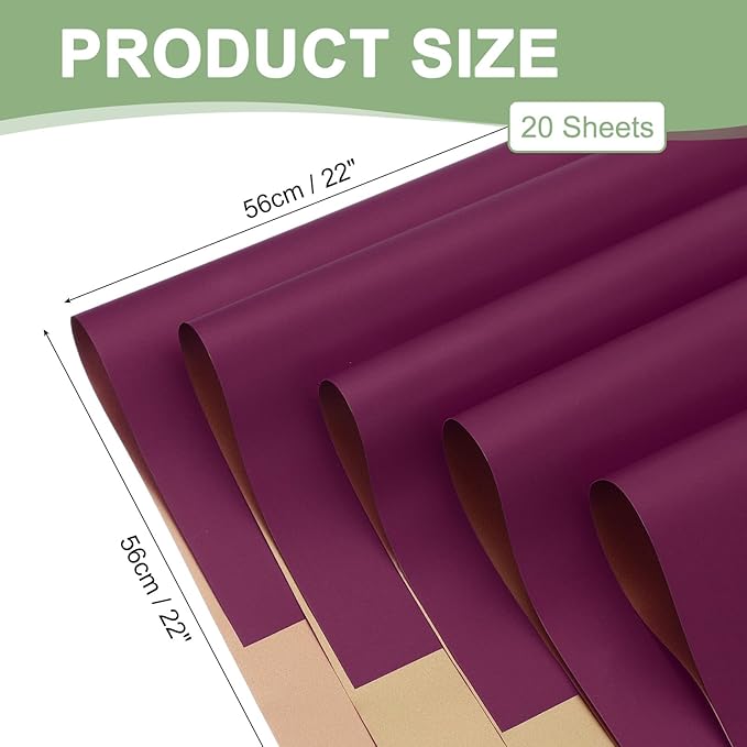 PATIKIL Flower Gift Wrapping Paper, 20 Sheets Double Sided Golden Waterproof Bouquet Paper Wrap Florist Supplies Packaging Floral Papers for Wedding DIY Craft Valentine, Purple/Gold