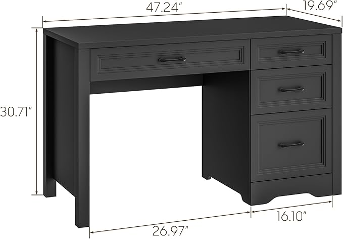 Vabches Farmhouse Executive Desk with Storage and Ample File Drawer, Rustic Large Home Writing Desk for Bedroom, Pure Black