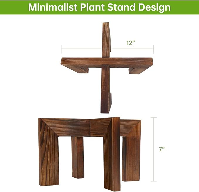 hismocal 4 Pack Wood Plant Stand Indoor Holders for Plants, Sturdy Flower Pot Stands Plants Shelf, Wooden Stool for Patio Plant Stand, Fit 5-18 Inch Variety Flower Pots, Easily Assemble