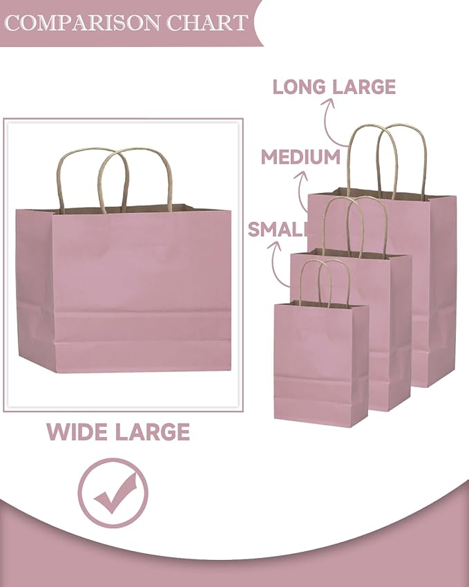 qiqee 13"x4.5"x10" Large Gift Bag with Handles Bulk 32PCS Gift Paper Bags Pink Purple Bags Multiple Uses (Wide Large)