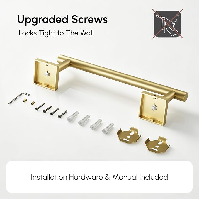 USHOWER Brushed Gold Hand Towel Bar, 9 Inch Towel Racks for Bathroom Wall Mounted, 304 Stainless Steel Towel Holder with Square Base, Modern Home Decor (Total Length 11 Inch)