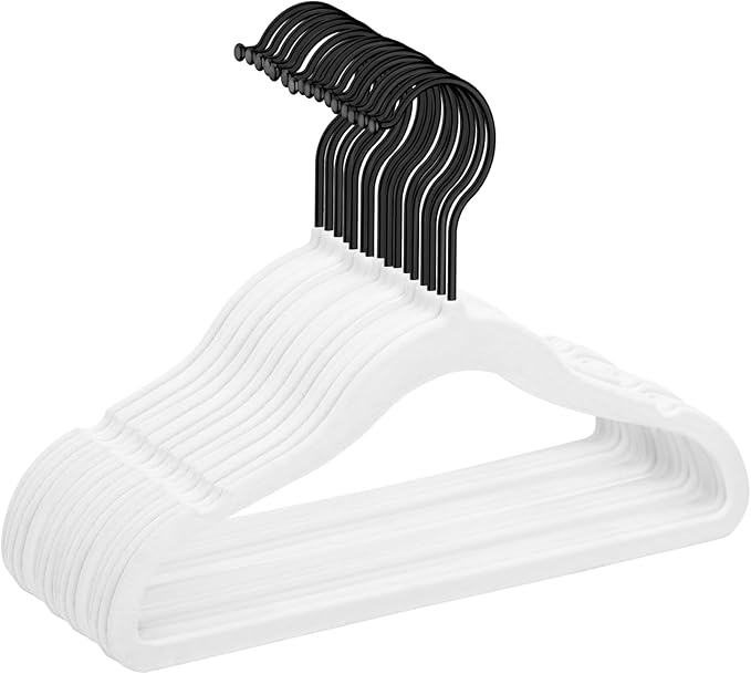 MIZGI Baby Velvet Hangers,Non-Slip Kids & Toddler Hangers,11.8 Inch Hangers for Baby Clothes,Pack of 50(White/Black)