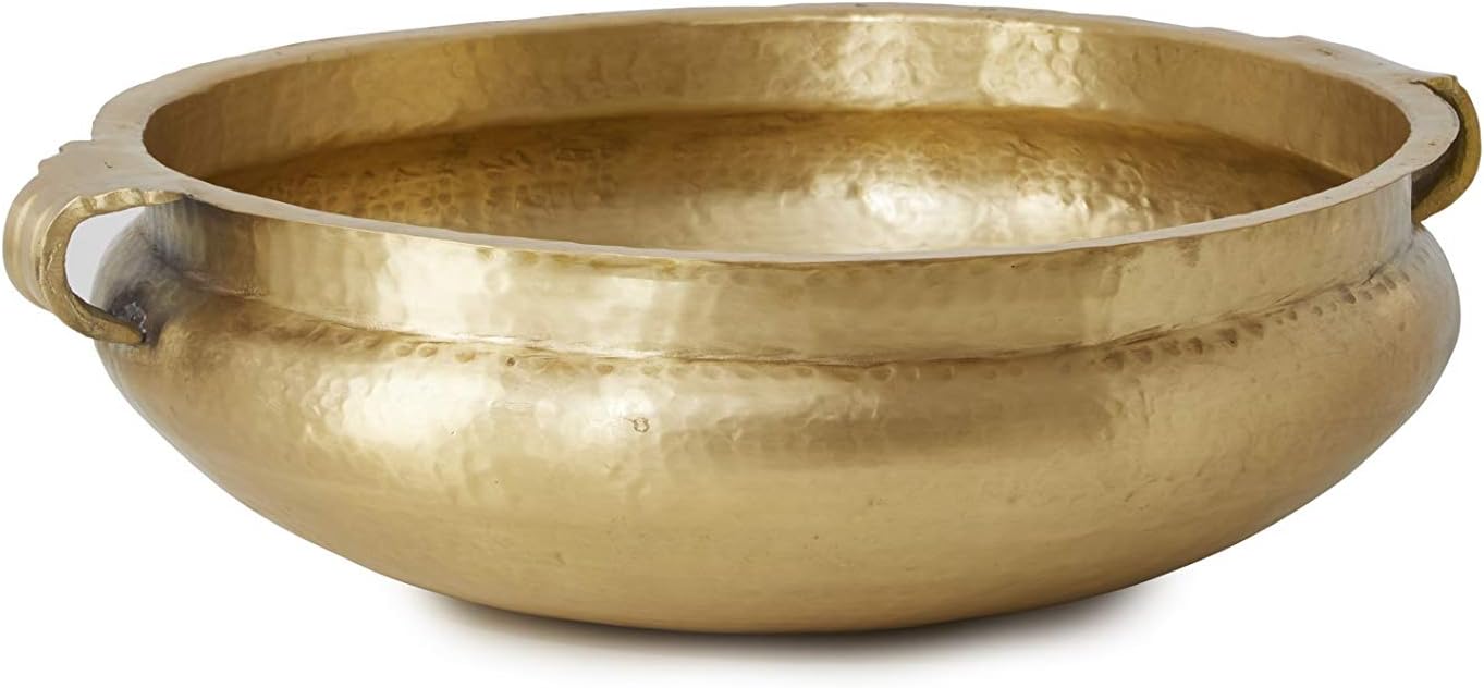 Serene Spaces Hammered Gold Handi Bowl - Brass Decorative Bowl for Diwali, Living Rooms, Weddings, Restaurants - 5.25" Tall, 15.75" Diameter - Fruit Bowl