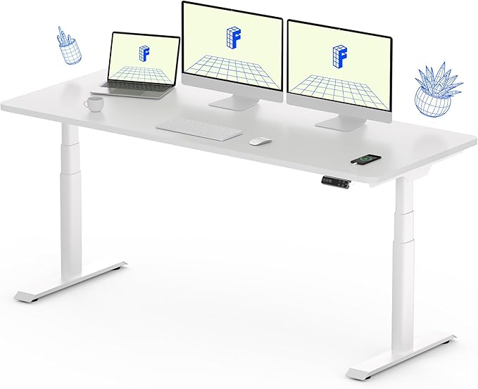 FLEXISPOT E6 Pro Oval Leg Dual Motor 3 Stages Standing Desk 60x24 Inch Whole-Piece Board Electric Height Adjustable Electric Sit Stand Up Desk 150KG Load Capacity (White Frame + White Desktop)