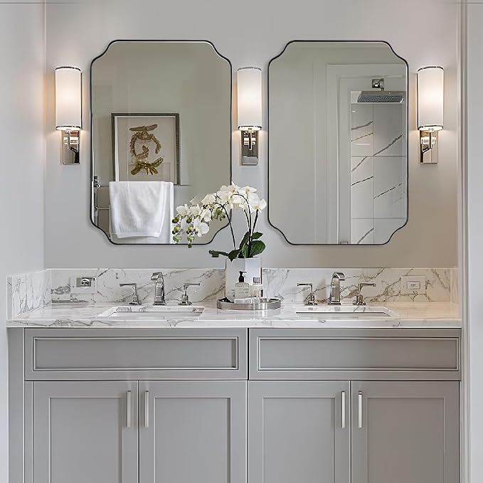 ANDY STAR Chrome Scalloped Mirror, 26x38 Inch Polished Chrome Rectangle Mirror, Unique Bathroom Mirror with Scalloped Edge Design, Rust-Proof Stainless Steel 1’’ Frame, Home Decor