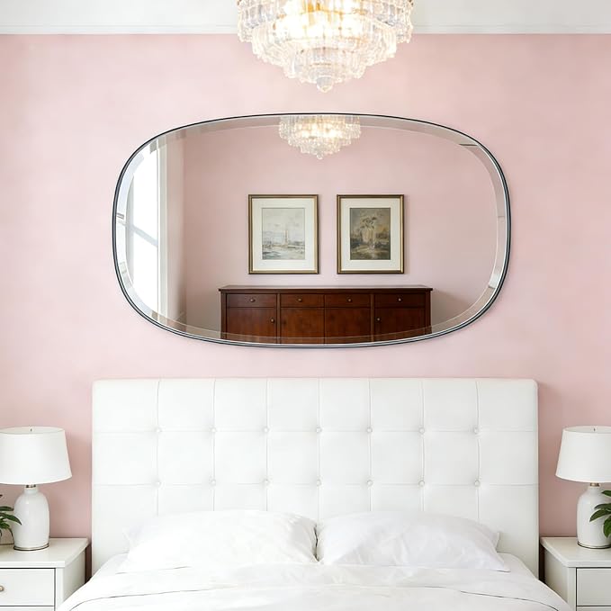 POZINO Rectangle Beveled Mirror, 24"x40" Modern Vanity Mirror with Stainless Steel Frame, Modern Oblong Wall Mirrors for Living Room Bathroom Bedroom Entryway, Hangs Vertically or Horizontally ﻿