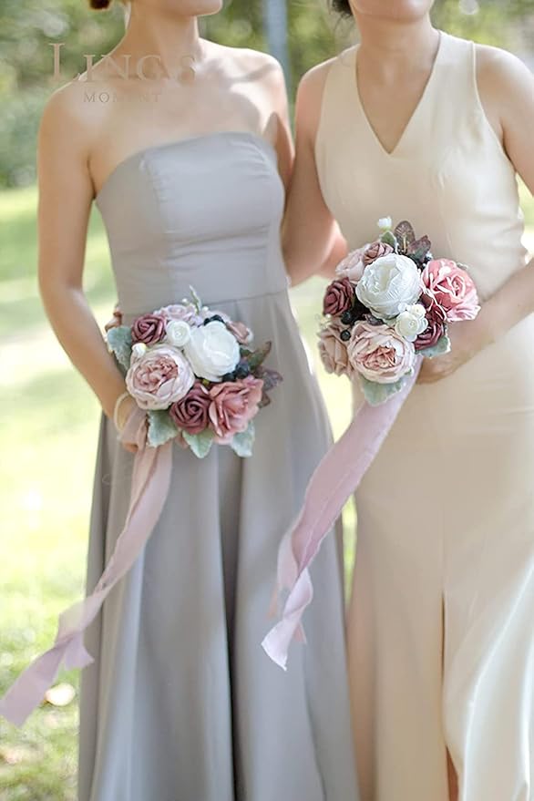Ling's moment Artificial Wedding Flowers 1.5" Rose Buds and 2" Petite Roses 25pcs Dusty Rose & Mauve w/Stem for DIY Wedding Boutonniere Wrist Corsages Bouquets Centerpieces Arrangements