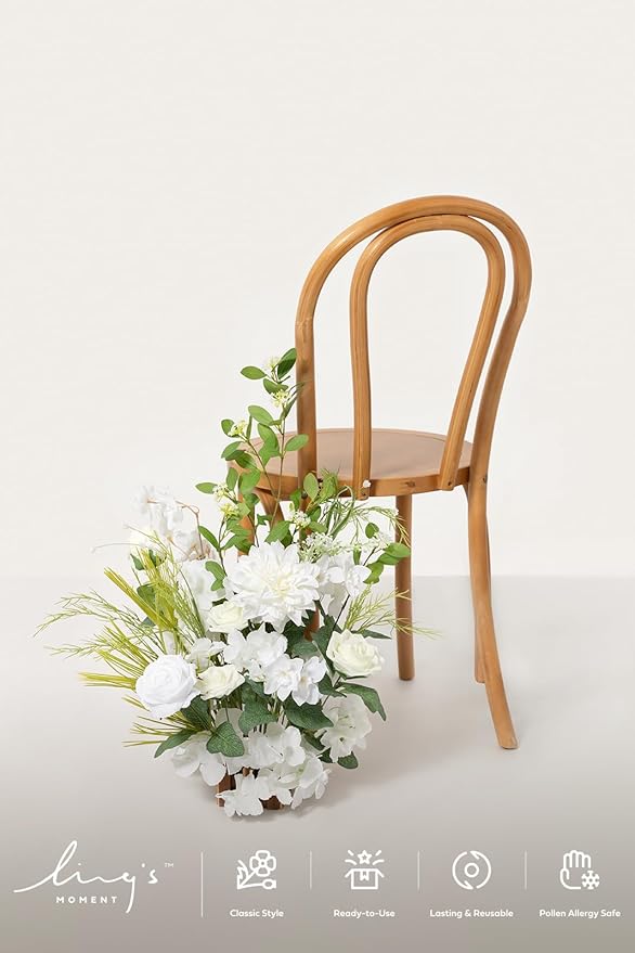 Ling's Moment 17.5" Tall Free Standing Artificial Flowers Arrangements 2 pcs Wedding Aisle Runner Chair Decorations Lily White Green Centerpieces for Ceremony Reception Rose Floral Floor Party Outdoor