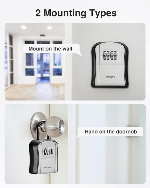 Puroma Key Lock Box - Portable Wall-Mounted Combination Safe for House Keys | 2-Pack, Gray