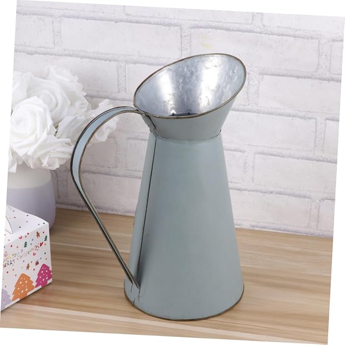 TOYANDONA Rustic French Style Metal Pitcher Vase Antique Country Decor Flower Bucket Wedding Party Accent for Home and Office Decoration