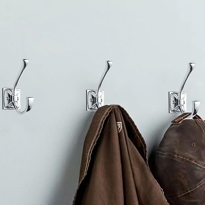 2 Pack Decorative Heavy Duty Towel Hooks for Hanging Robe Double Polished Chrome Coat Hooks Wall Mounted with Screws for Key, Towel, Bags, Cup, Hat