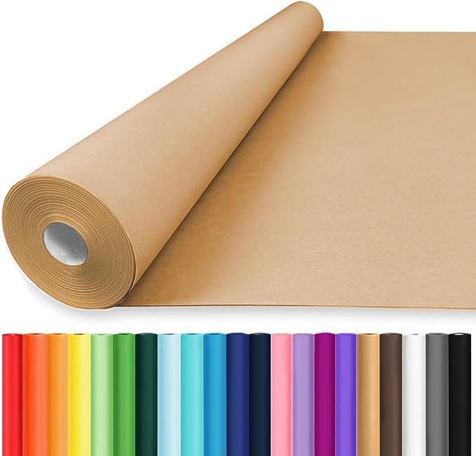 Vanhench 36"x1500"(125') Brown Wrapping Paper, Craft Paper, Kraft Paper Roll, Bulletin Board Arts & Crafts, Bouquet Flower Table Covering Poster Packing Shipping Moving Supplies 70GSM 50LB