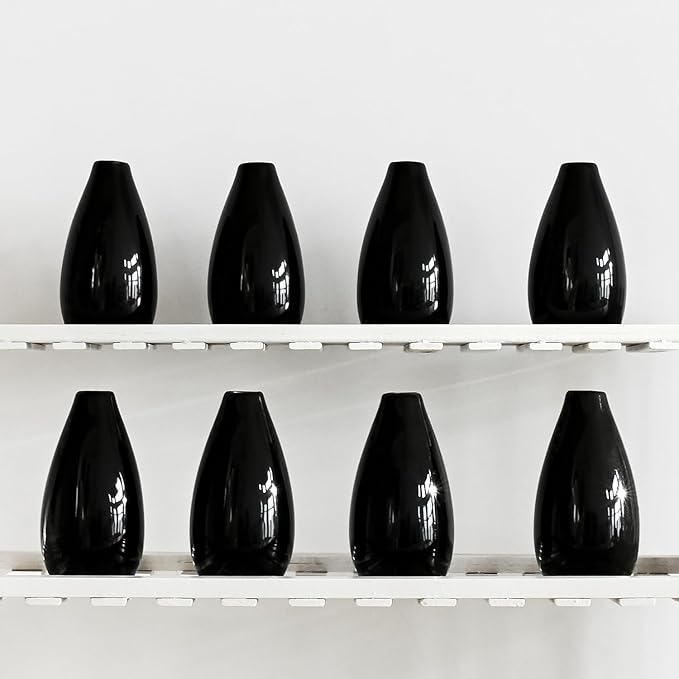 Modern Black Small Ceramic Vase Set of 8 for Living Room Bedroom 4.13'' Minimalist Fresh Flower Vases for Home Decor Office Fireplace Centerpieces Nordic Style Gift for Fake Plant 8 Pack