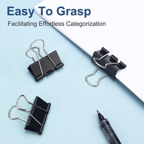 Regine Switzerland Medium Binder Clips - 1.25 Inch (48 Pack) with Container | Durable Black Paper Clamps for Office & Home