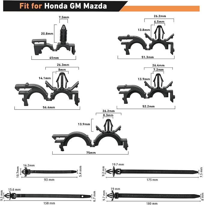 GOOACC 130Pcs Car Wire Loom Routing Clips Assortment - 9 Different Sizes Universal Wiring Harness Routing Clip Replacement Parts for Honda GM Mazda