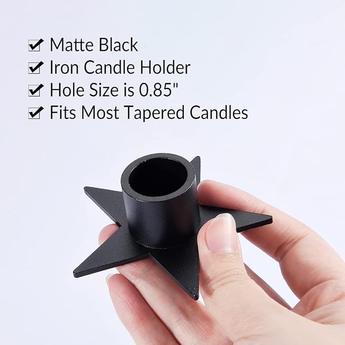 12PCS Pentagram Black Taper Candle Holders, Matte Iron Candlestick Holders Centerpieces for Home Decoration, Wedding Anniversary, Party, Housewarming Gifts.