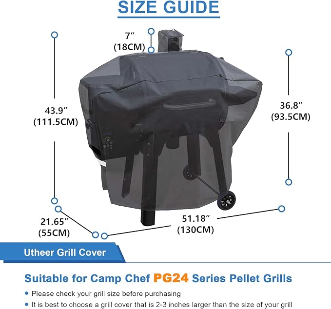 Pellet Grill Cover for Camp Chef Smoker, Cover Upgraded Full-Length Heavy Duty Waterproof Anti-UV Cover for Woodwind Pro 24 PG24SE PG2424SGB SmokePro DLX 24 PG24MZG PG24WWSB, for Weber Searwood 600